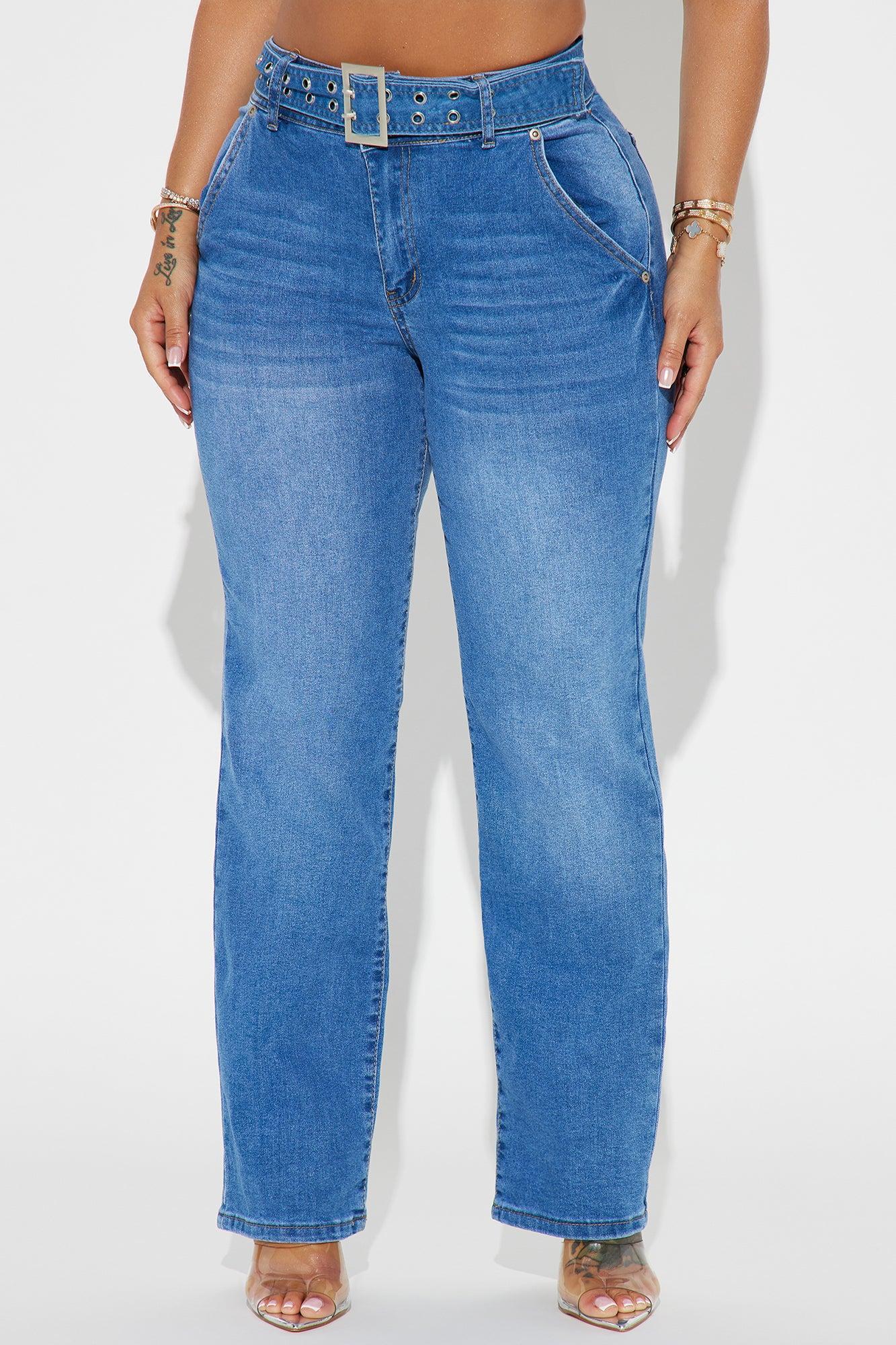 Start It Over Belted Stretch Straight Leg Jeans - Medium Wash Product Image