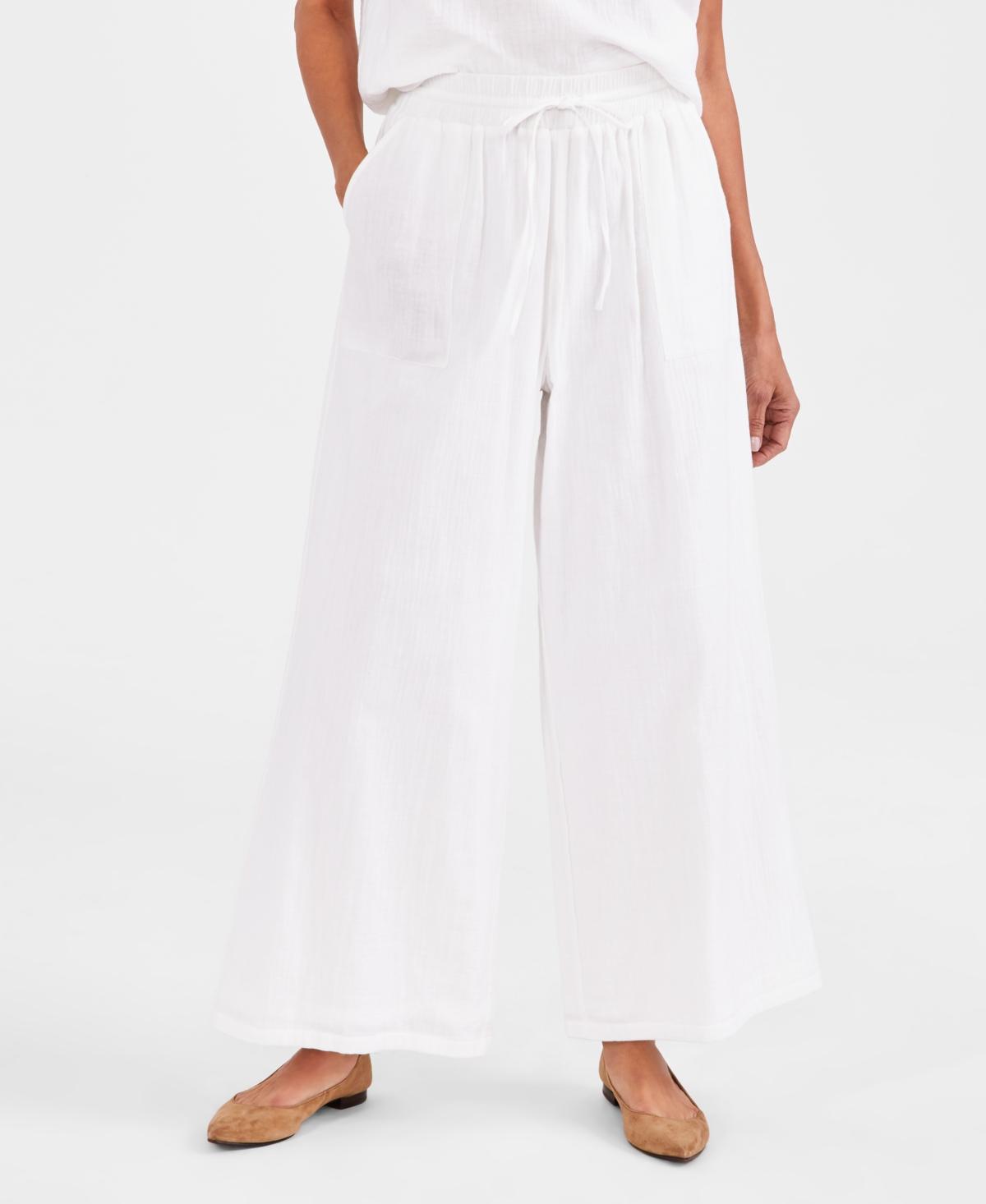 Women's Cotton Gauze Wide-Leg Pants, Created for Macy's Product Image