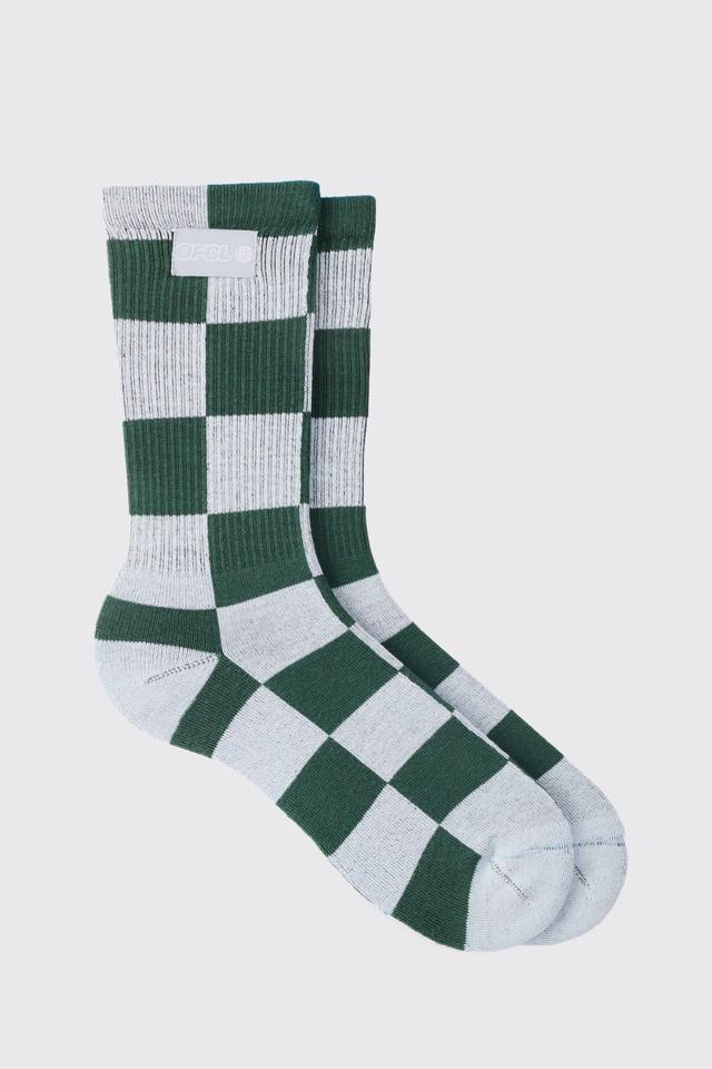 Mens Checkerboard Socks In Green, Green Product Image