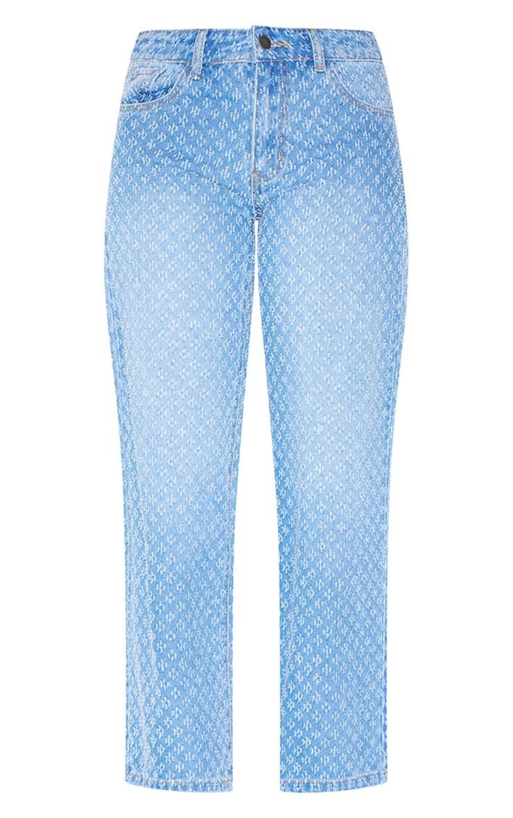 Petite Blue Textured Straight Leg Jeans Product Image