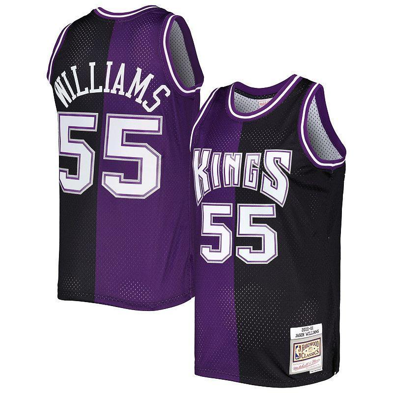 Mens Mitchell & Ness Jason Williams Purple/Black Sacramento Kings Hardwood Classics 2000-01 Split Swingman Jersey Product Image