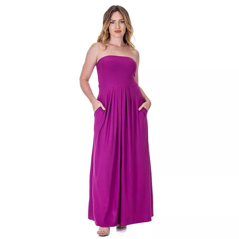 Womens 24Seven Comfort Apparel Pleated A Line Strapless Maxi Dress With Pockets Blue Product Image