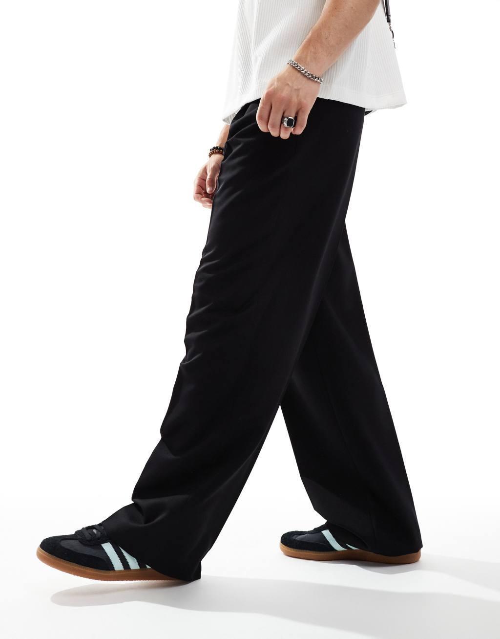 ASOS DESIGN smart wide leg pants with front pleat in black Product Image