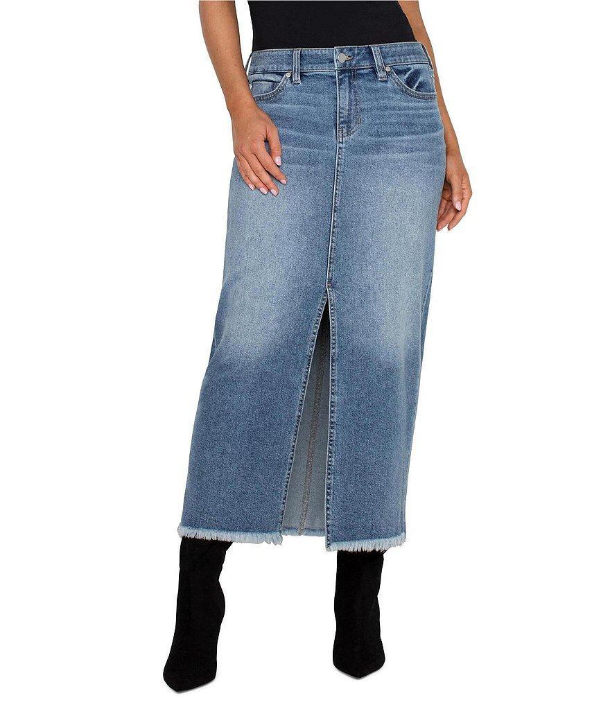 Liverpool Los Angeles Stretch Denim Mid Rise Front Slit Maxi Skirt product image