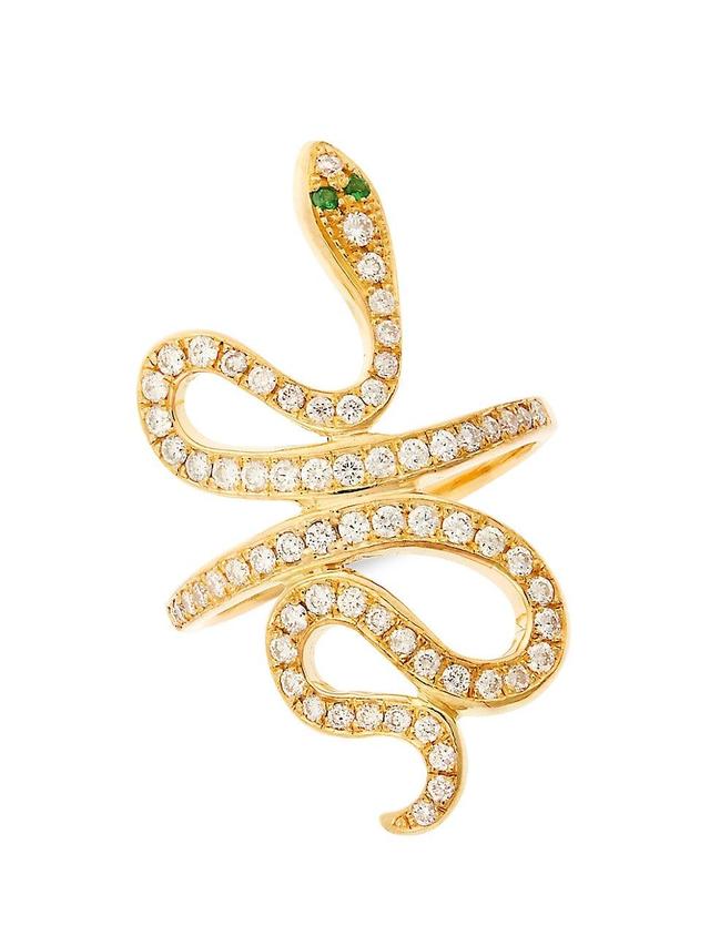 Womens Diamond Slither Snake 18K Yellow Gold, Tsavorite & Diamond Ring Product Image