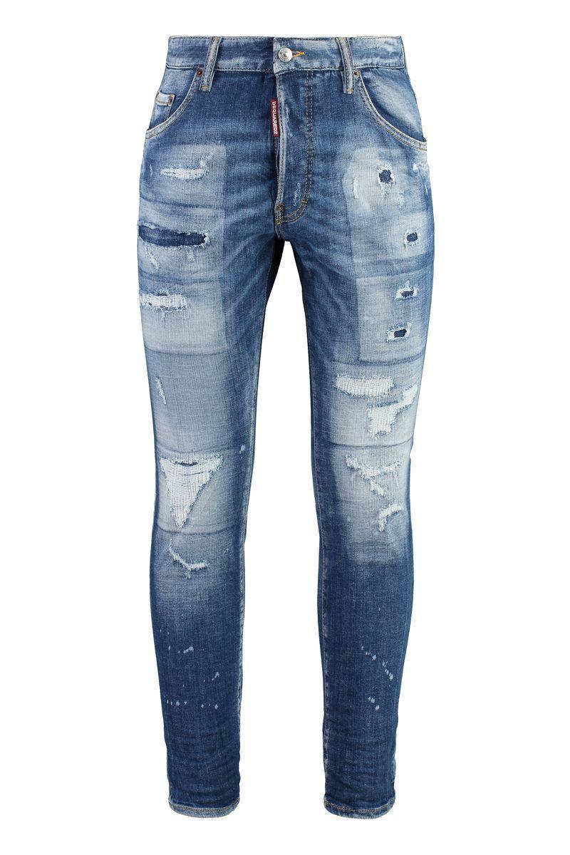 DSQUARED2 Ripped Detailed Skinny Jeans In Blue Product Image