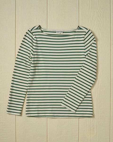 Women’s Breton Stripe Boatneck Tee in Off White/Spruce Product Image