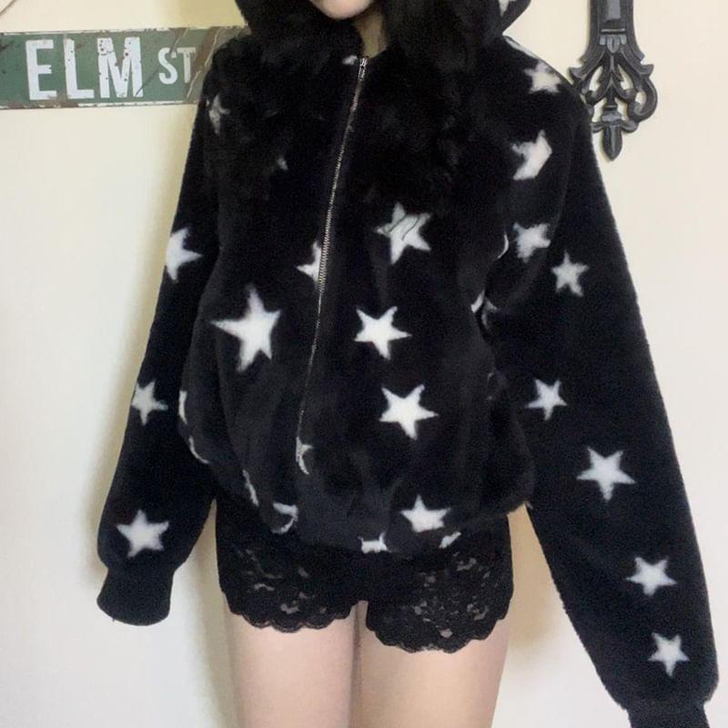 Star Pattern Zip-Up Hoodie Product Image