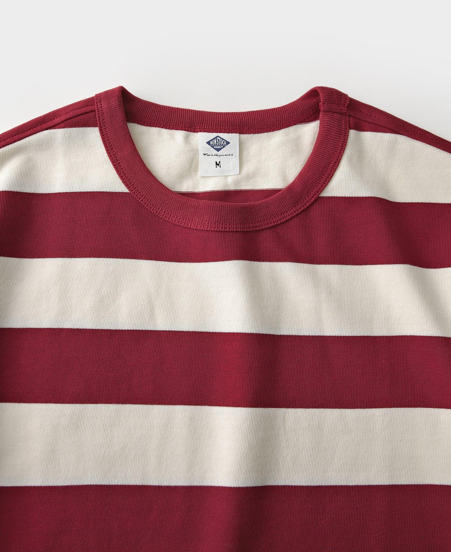 Heavyweight Cotton Wide Striped T-Shirt - Red/Apricot Product Image