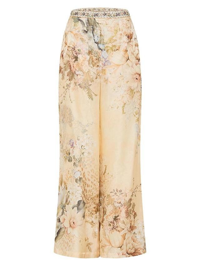 Womens Floral Silk-Blend Wide Leg Pants Product Image