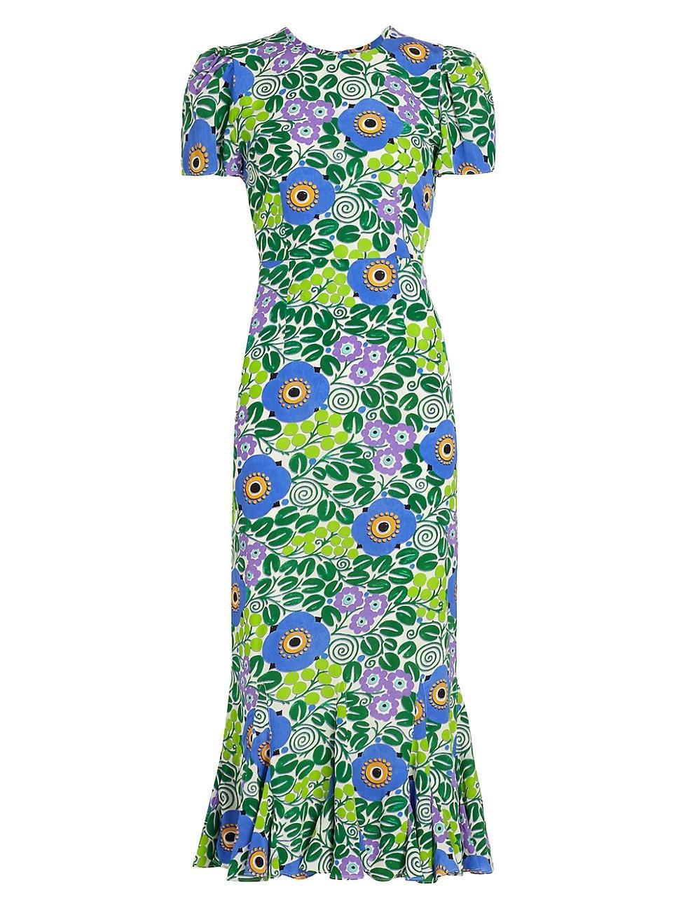 Womens Lulani Floral Ruffled Midi-Dress Product Image