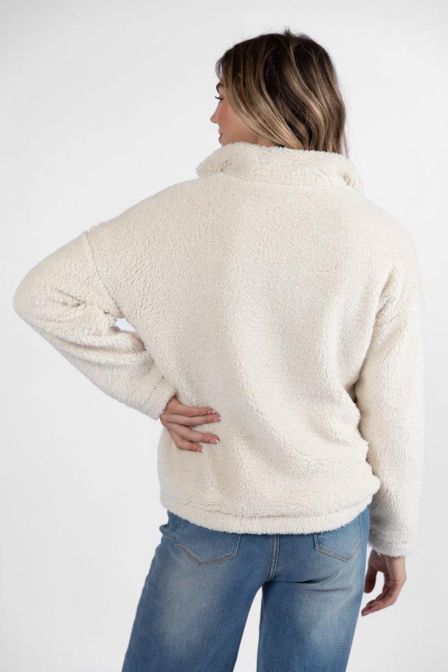 Stay Here Beige Contrast Trim Sherpa Pullover SALE Product Image