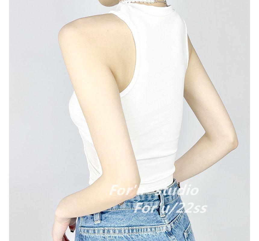 Crewneck Plain Mesh Cropped Tank Top Product Image