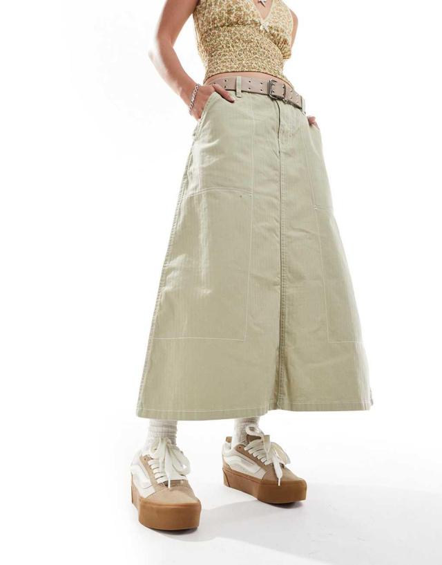 Vans Codey long flared utlity skirt in light tan Product Image