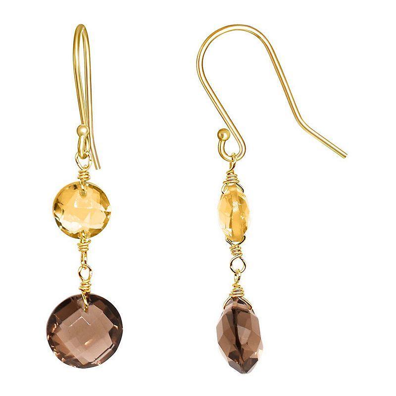 Jewelmak 14k Gold Citrine & Smoky Quartz Coin Drop Earrings, Womens, Brown Product Image