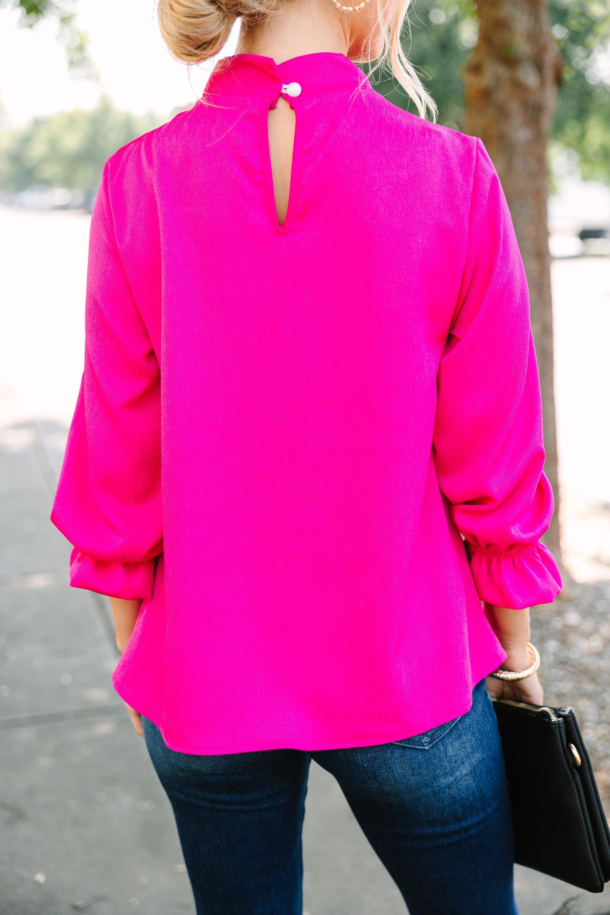 Tried And True Fuchsia Pink Ruffled Blouse Female Product Image