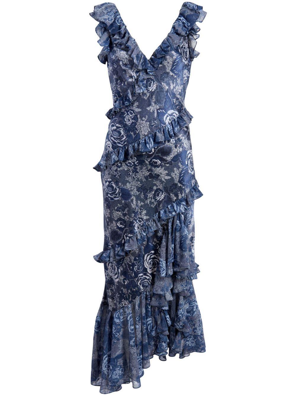 Cinq A Sept Indigo Floral Maxi Dress In Indigo Multi Product Image