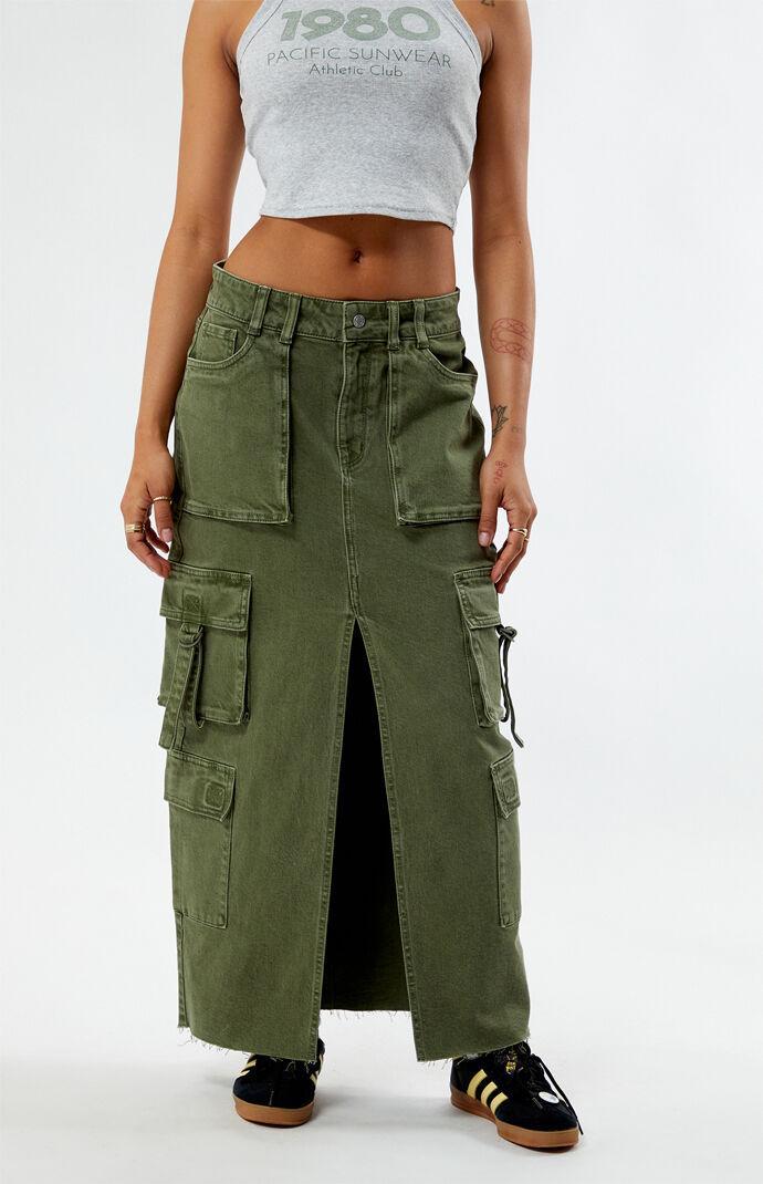 PacSun Womens Olive Cargo Midi Skirt - Greenarge Product Image