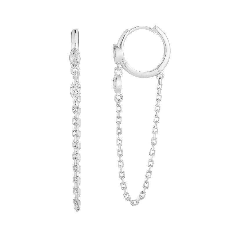 Sunkissed Sterling Cubic Zirconia Hoop Chain Drop Earrings, Womens, Silver Product Image