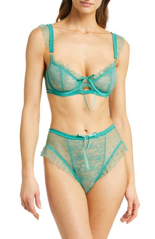 Hauty Ruffle Dotted Mesh & Lace Underwire Bra & Panties Set Product Image