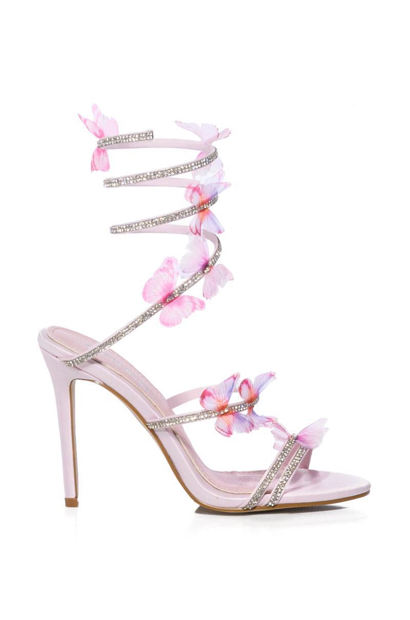 AZALEA WANG AIRBORNE BUTTERFLY RHINESTONE STILETTO SANDAL IN PINK Product Image