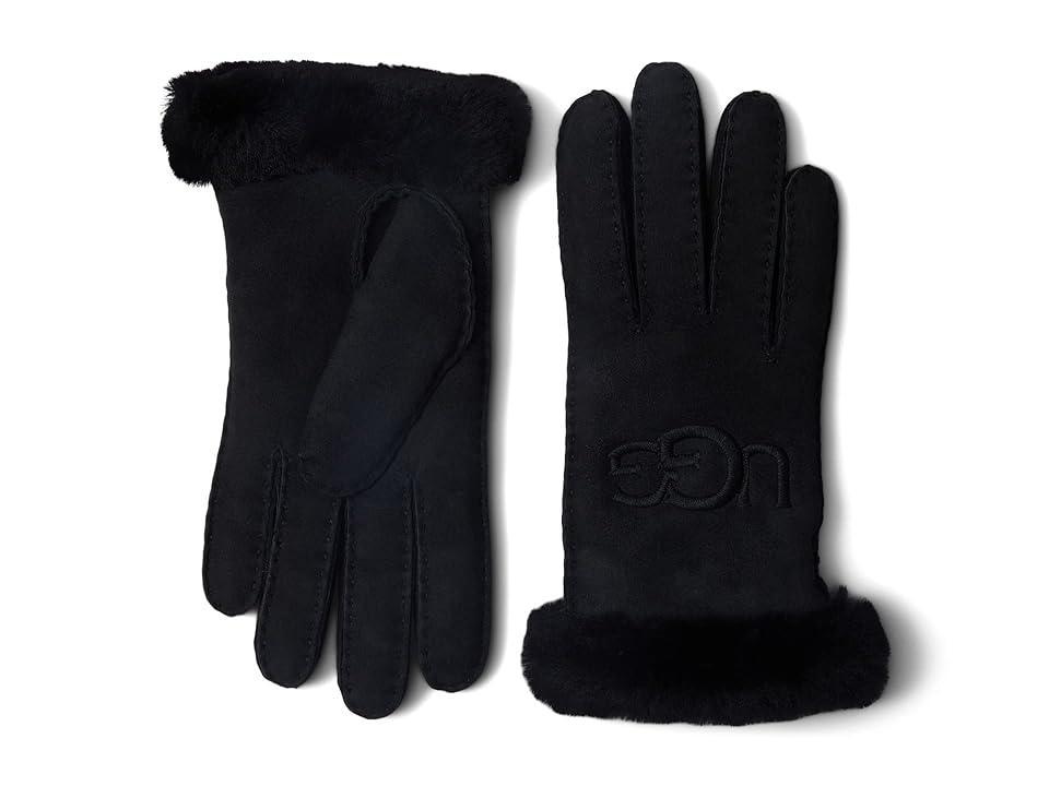 UGG(r) Logo Embroidered Suede & Genuine Shearling Gloves Product Image