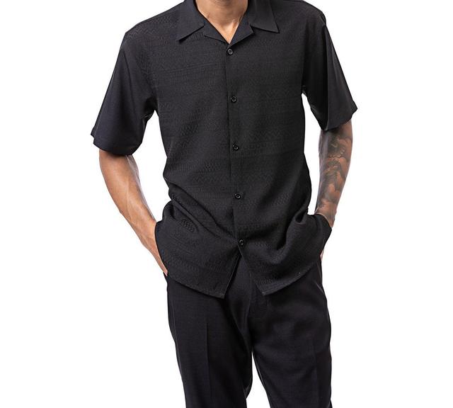 Black Tone on Tone Detailed Design Walking Suit 2 Piece Short Sleeve Set Product Image