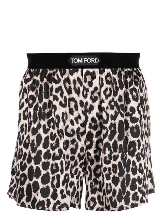 TOM FORD Men's Silk Leopard-print Boxer Shorts In Black Product Image