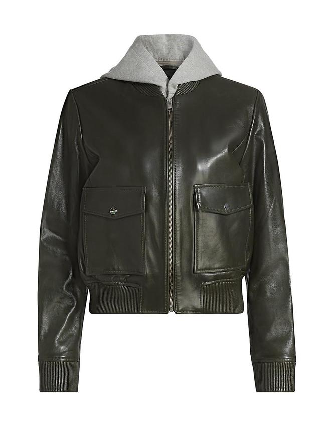 Womens Candace Leather Hooded Bomber Jacket Product Image