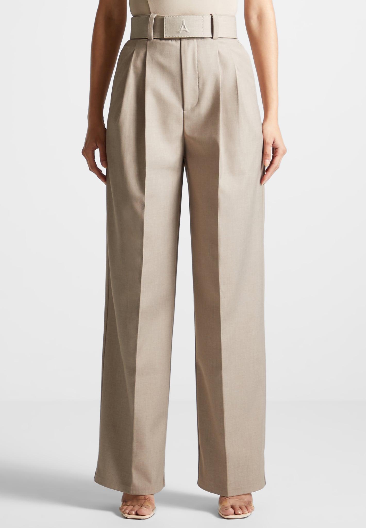 Tailored Pleated Trousers with Eiffel Belt - Taupe Female Product Image