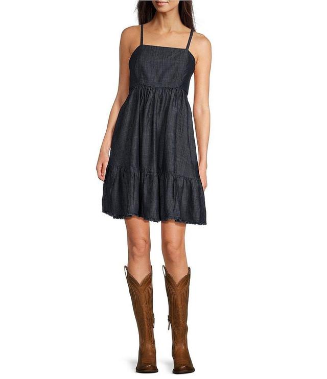 Ariat Square Neck Sleeveless Ruffle Raw Hem Tie Back A-Line Dress Product Image