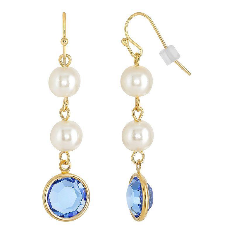 1928 Gold Tone Simulated Pearl & Crystal Drop Earrings, Womens, Blue Product Image