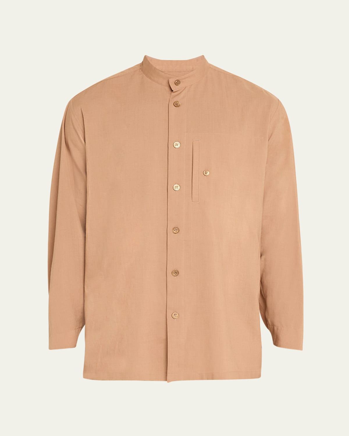 Mens Ramie Stand-Collar Boxy Shirt Product Image