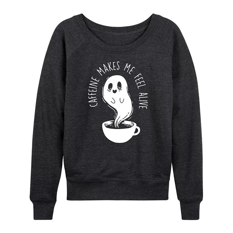 Womens Caffeine Makes Me Feel Alive Ghost Lightweight French Terry Sweatshirt Grey Dark Red Product Image