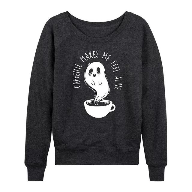 Womens Caffeine Makes Me Feel Alive Ghost Pullover Grey Blue Product Image