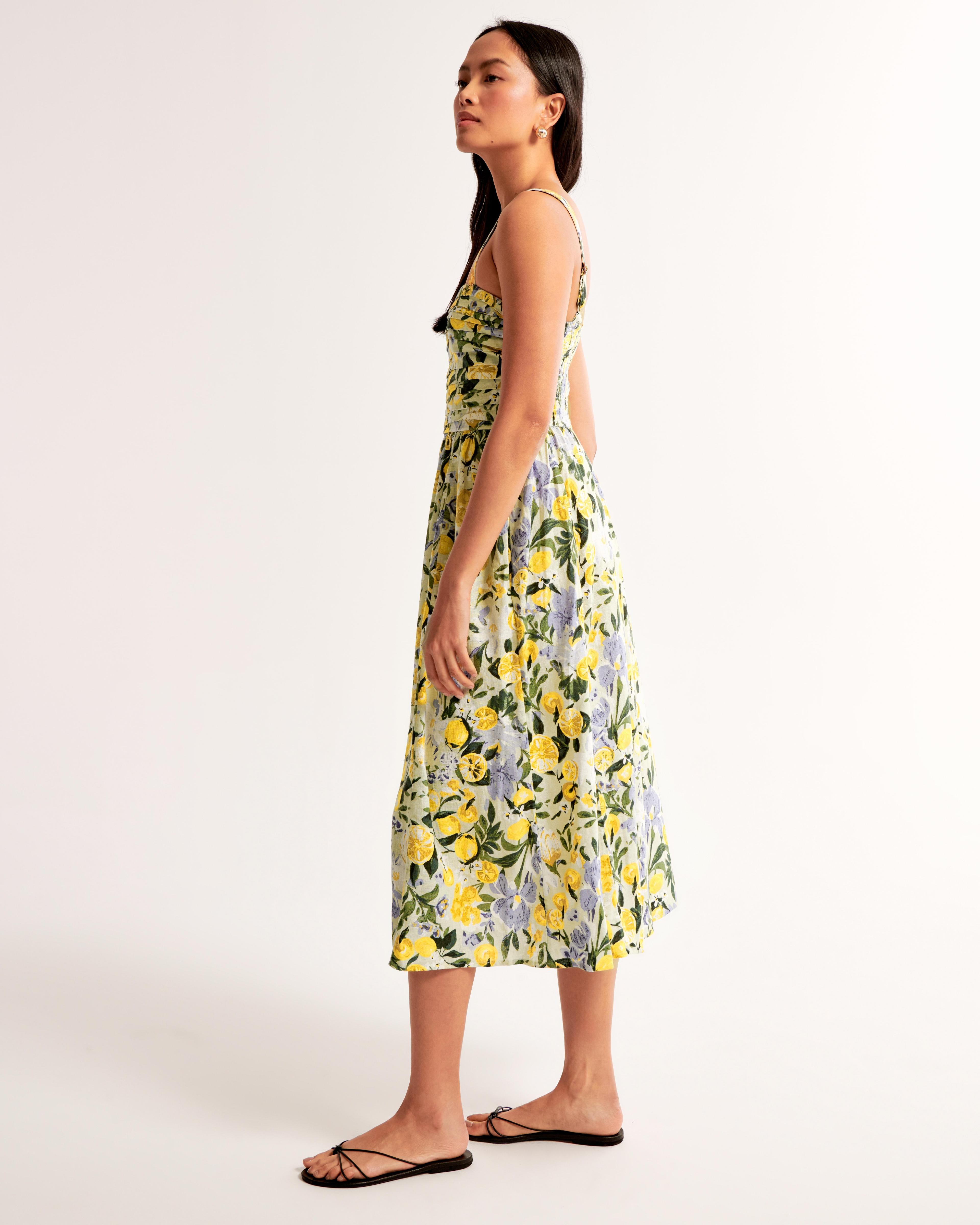 The A&F Emerson Linen-Blend Wide Strap Midi Dress Product Image