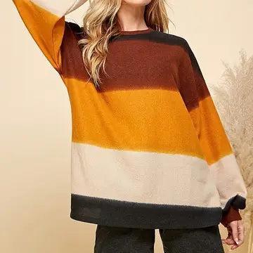 Women Multi Color Stripe Cuffed Loose Fit Sweater Female Product Image