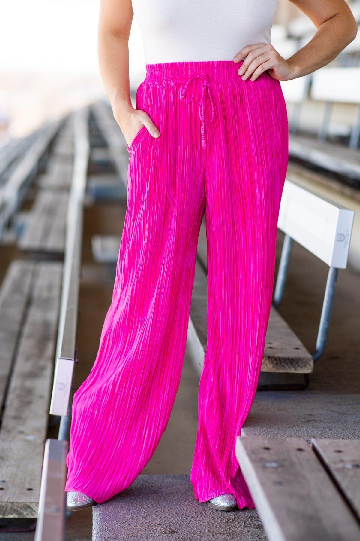 Hot Pink Crystal Pleat Top and Pants Set Product Image