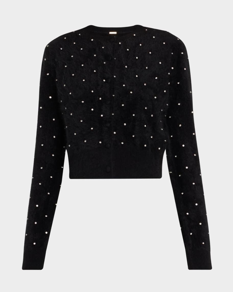 Crystal-Stud Brushed Cashmere Crewneck Cardigan Product Image