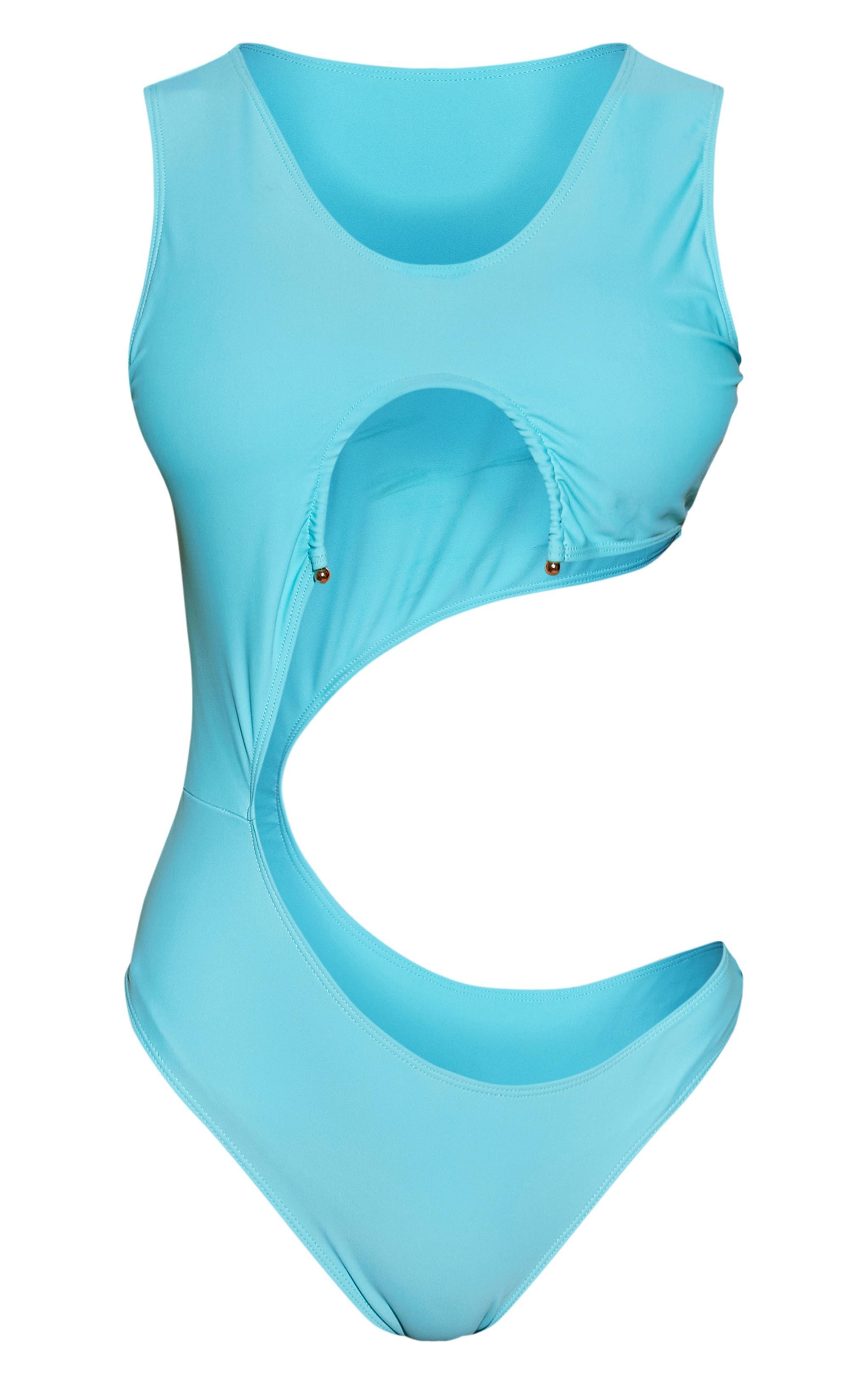 Blue Trim Detail Cut Out Swimsuit Product Image