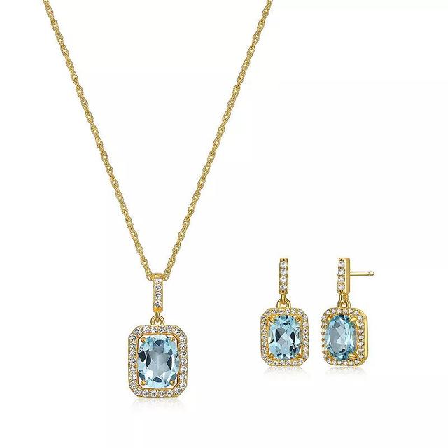 18k Gold over Silver Birthstone Drop Earrings & Pendant Necklace Set, Womens Genuine Blue Topaz Dec Product Image