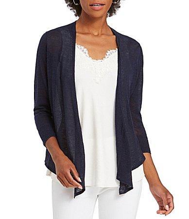 NIC  ZOE Lightweight 4-Way Linen Blend Open Front 34 Sleeve Cardigan Product Image