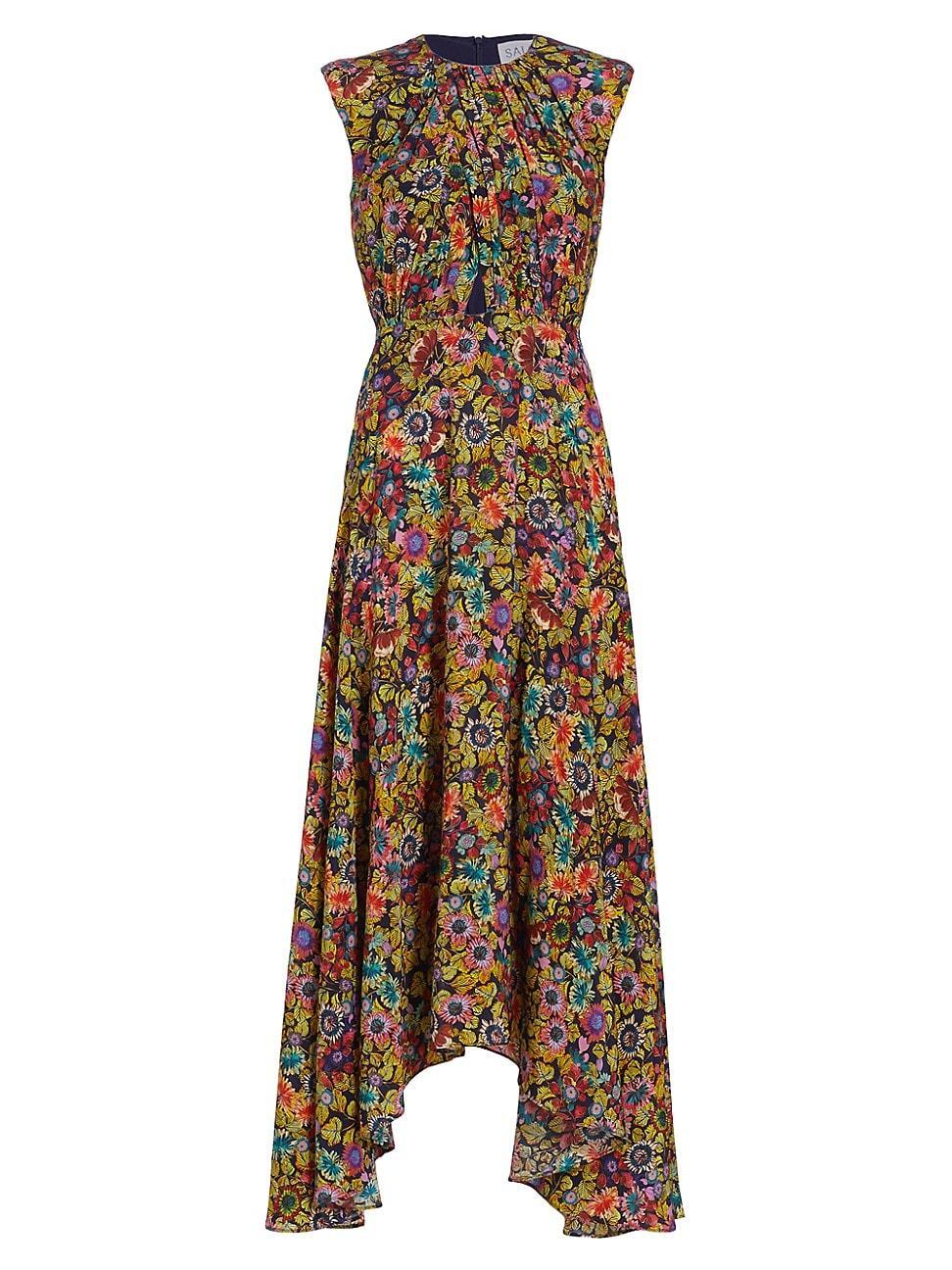 Womens Divya Floral Silk Midi-Dress Product Image