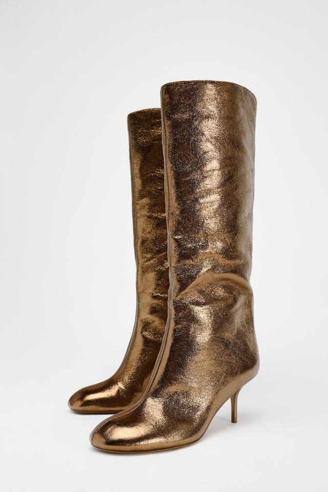 METALLIC KITTEN HEEL BOOTS Product Image