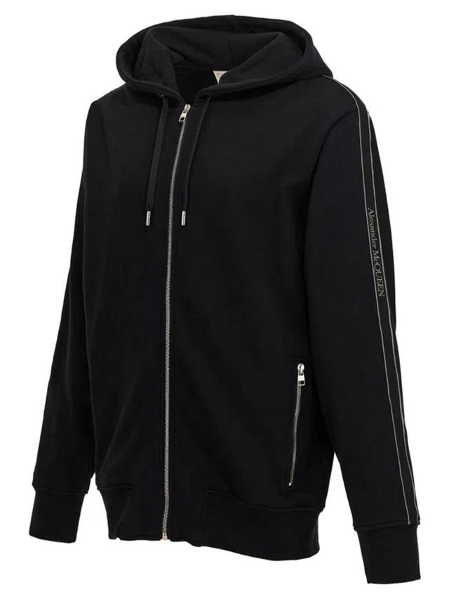 Black Zip-up Hoodie With Logo Tape Product Image