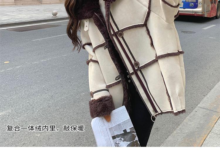 Collared Panel Faux Shearling Button Jacket Product Image