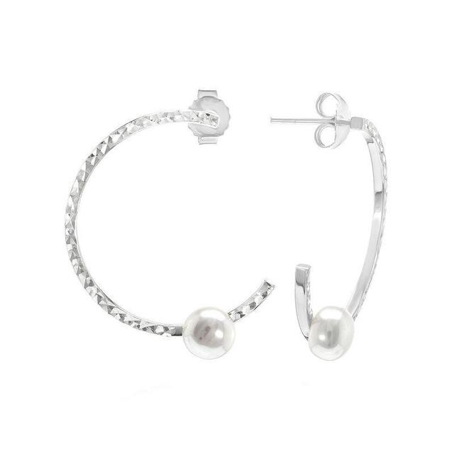 Judy Crowell Sterling Silver Textured Freshwater Cultured Pearl Hoop Earrings, Womens Product Image