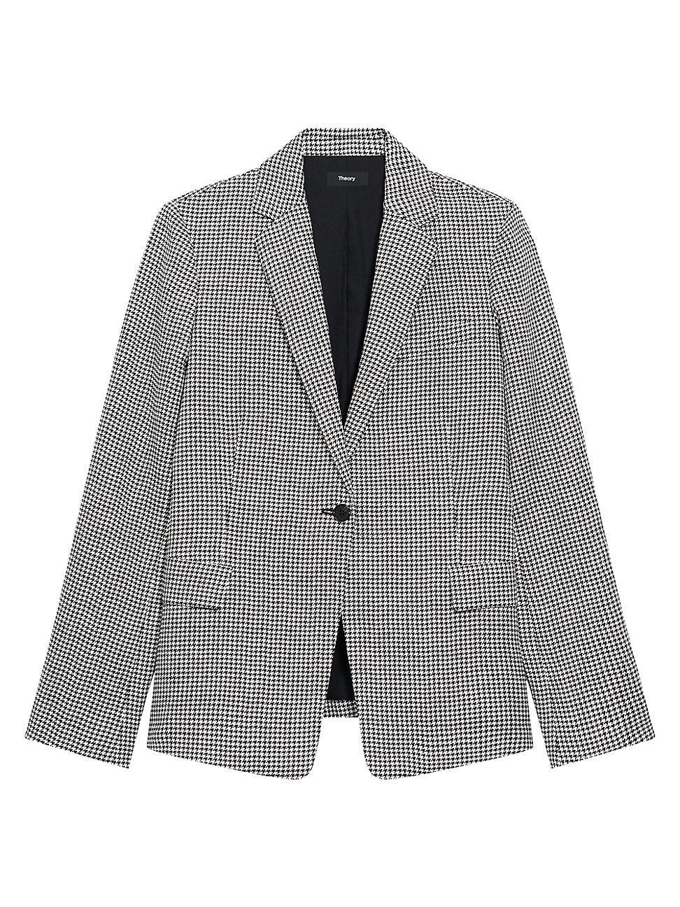 Womens Houndstooth Linen-Blend Slim-Fit Blazer Product Image