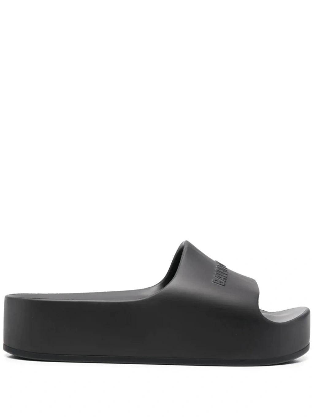 BALENCIAGA Womens Black Mono Platform Rubber Pool Slides 5 Product Image