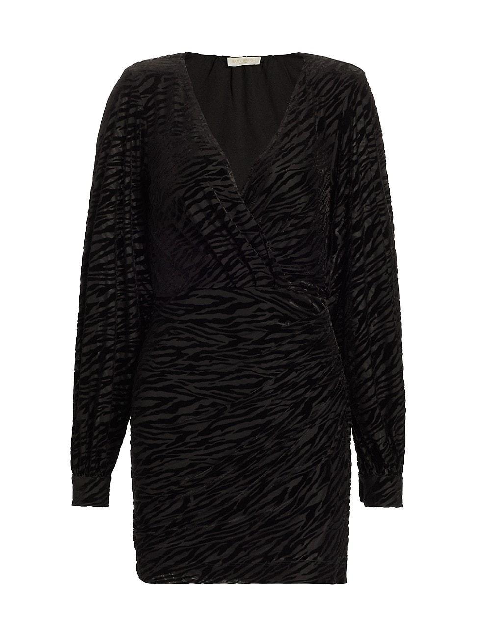 Ramy Brook Kalani Zebra Velvet Burnout Long Sleeve Minidress Product Image